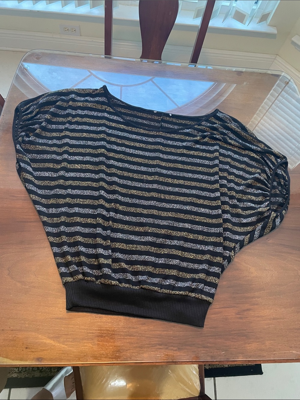 Source Unknown Black and Gold Striped Boatneck Sweater